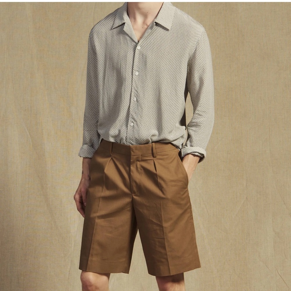 Men's Tailored Cotton-Twill Shorts in Brown